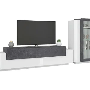 Dmora Wandmeubel Mirko 45x280x121h cm Hoogglans Wit 12 Schappen Moduleerbaar, 6 Deuren Gemaakt in Italië
