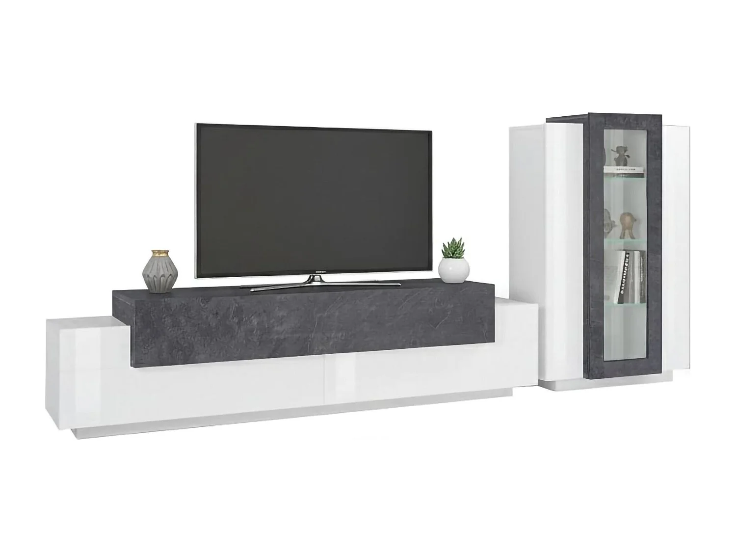 Dmora Wandmeubel Mirko 45x280x121h cm Hoogglans Wit 12 Schappen Moduleerbaar, 6 Deuren Gemaakt in Italië