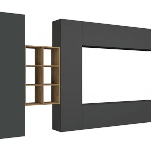 Dmora Wandmeubel Danilo 30x280x180h cm Antracietzwart 17 Planken Openslaand en Klapdeuren, 20 Vakken Made in Italy Dmora Wandmeubel Danilo 30x280x180h cm Antracietzwart 17 Planken Openslaand en Klapdeuren, 20 Vakken Made in Italy