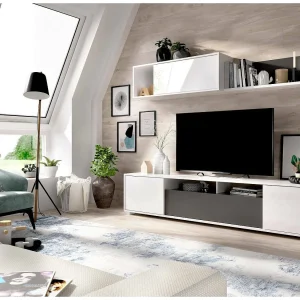 Dfalcon wandsysteem, TV-meubel woonkamerset, Multifunctioneel woonkamermeubilair, 200x41h180 cm, Wit en Antraciet Dfalcon wandsysteem, TV-meubel woonkamerset, Multifunctioneel woonkamermeubilair, 200x41h180 cm, Wit en Antraciet