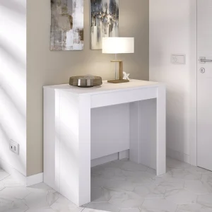 Dbiragh uitschuifbare console, Multifunctionele eettafel, Uitschuifbare console met meerdere posities inclusief verlenghouder, 54/239x90h77 cm, Wit