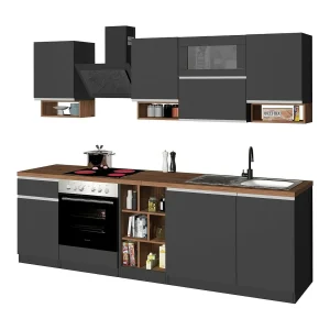 Penthousekeuken, één lade, gemaakt in Italië, leigrijs, kitchenette, modulair, 19 legplanken, Apparaten niet inbegrepen