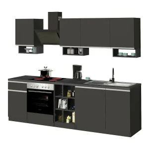 Keuken Attimis, 19 planken, gemaakt in Italië, leigrijs, kitchenette, één lade, 20 vakken, Apparaten niet inbegrepen