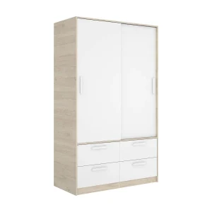 Dbradle 2-deurskast, Slaapkamermeubel, Inloopkast, Kledingkast, 120×60 h204 cm, Wit en Eiken
