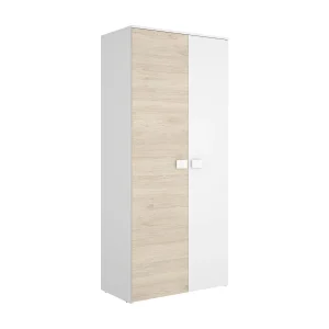 Dcantla 2-deurskast, Slaapkamermeubel, Inloopkast, Kledingkast, 90×53 h202 cm, Wit en Eiken