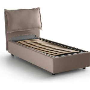 Dgjyl eenpersoonsbed, Opbergbed met stoffen bekleding, 100% Made in Italy, Zijopening, geschikt voor matras 80×190 cm, Taupe