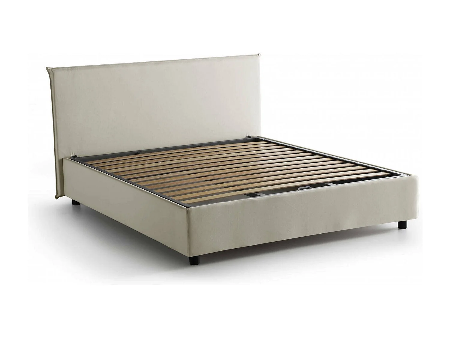 Dambros tweepersoonsbed, Opbergbed met stoffen bekleding, 100% Made in Italy, Opening aan de voorzijde, geschikt voor matras 160x190 cm, Beige
