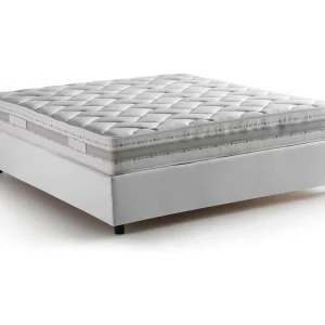 Daajj tweepersoonsbed, Opbergbed met stoffen bekleding, 100% Made in Italy, Opening aan de voorzijde, inclusief matras 140×190 cm, Wit