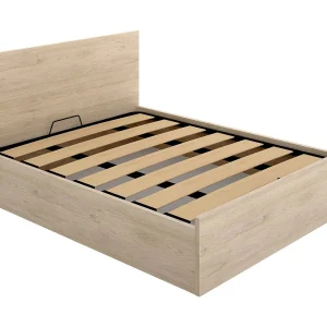 Dluli tweepersoonsbed, Inclusief Sommier bedframe, Opbergbedstructuur voor matras van 150×190 cm, 197x158h95 cm, Eiken Dluli tweepersoonsbed, Inclusief Sommier bedframe, Opbergbedstructuur voor matras van 150×190 cm, 197x158h95 cm, Eiken
