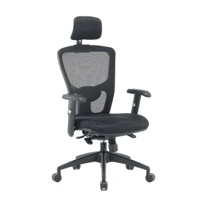 Dhenr bureaustoel, Mesh executive fauteuil met armleuningen, Ergonomische bureaustoel, 68x66h120/130 cm, Zwart