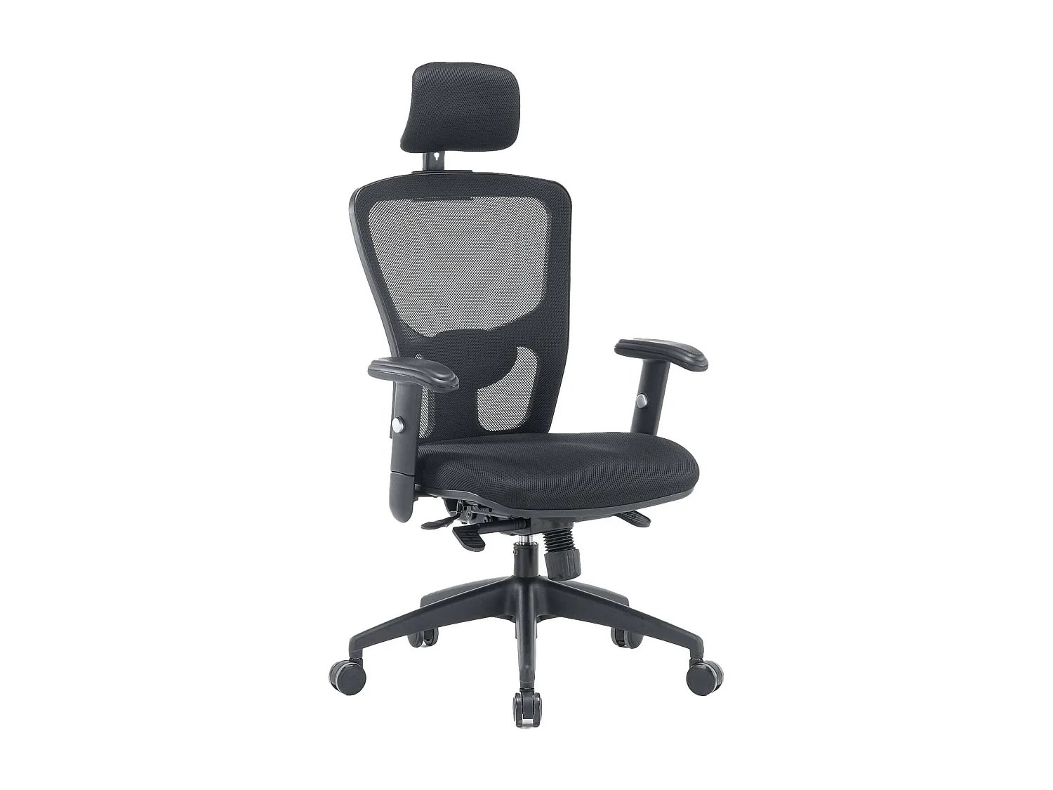 Dhenr bureaustoel, Mesh executive fauteuil met armleuningen, Ergonomische bureaustoel, 68x66h120/130 cm, Zwart