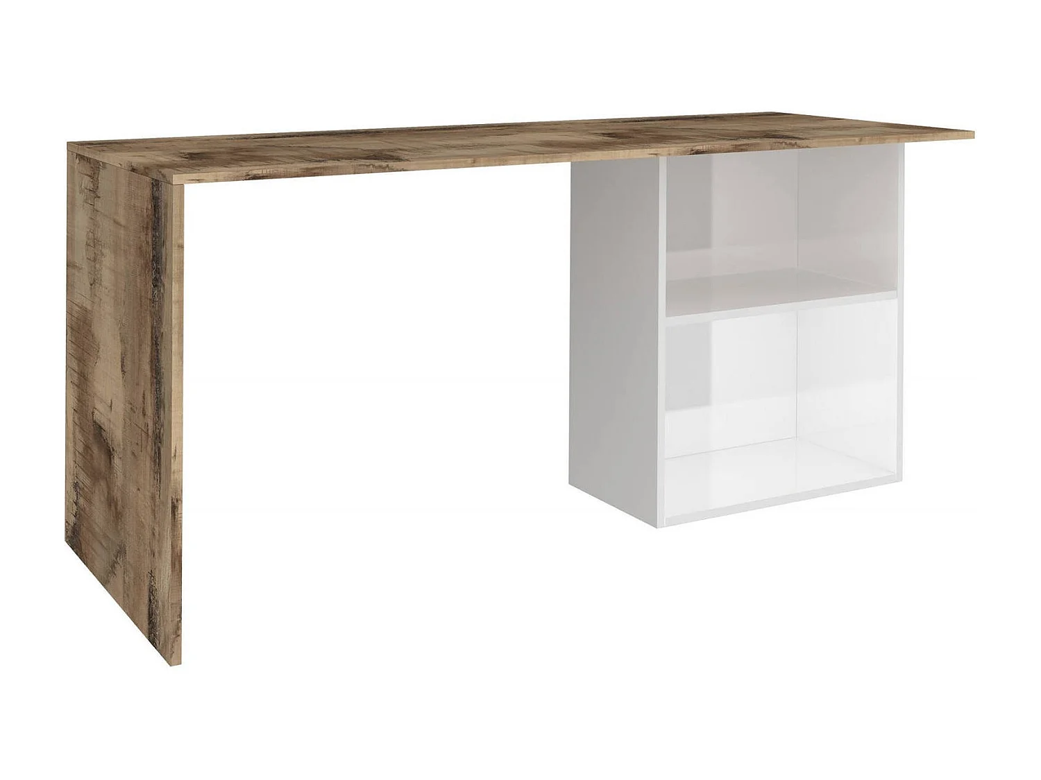 Dmora Bureau Raimondo 50x110x75h cm Glanzend Wit, 2 Planken, pc-stand, Bruin Blad, Made in Italy