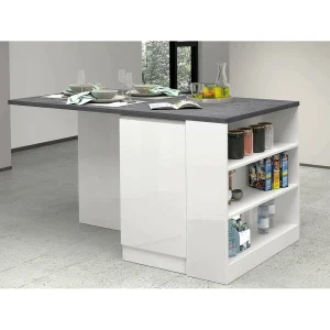 Dcannaval keukeneiland, Multifunctionele kledingkast, Keukenmeubel, Bijzettafel, 100% Made in Italy, 160x90h90 cm, Glanzend wit en Leisteen Dcannaval keukeneiland, Multifunctionele kledingkast, Keukenmeubel, Bijzettafel, 100% Made in Italy, 160x90h90 cm, Glanzend wit en Leisteen