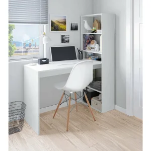 Dacarte Bureau, Omkeerbaar multifunctioneel bureau met boekenkast met 5 planken, Studeer- of kantoortafel voor pc-boekenhouder, 120x53h144 cm, Wit