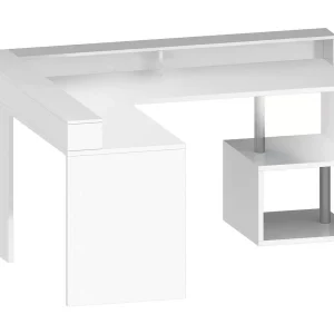 Dchar bureauPentie, Hoekbureau met opbergplanken, Multifunctioneel bureau met sprong, 180x60h93 cm, Wit Dchar bureauPentie, Hoekbureau met opbergplanken, Multifunctioneel bureau met sprong, 180x60h93 cm, Wit