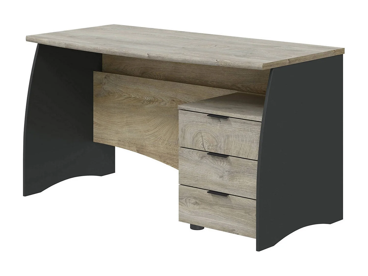 Dmora Bureau Carrollton 67x136x74h cm Antraciet Zwart 3 Laden en 1 Plank, Structuurmateriaal in Gefineerd Hout