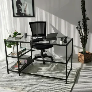 Dkarl bureauSso, Multifunctioneel bureau, PC Office Table, Werkblad, 130x60h75 cm, Zwart