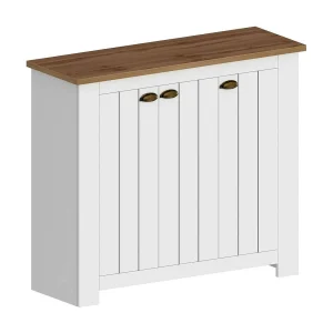 Dcigarin Schoenenrek, 3-deurs Ruimtebesparend Schoenenrek, Multifunctionele entreekast, 114x42h100 cm, Wit en Eiken