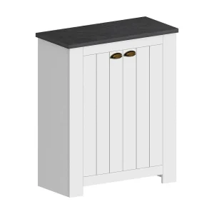 Dcittadin Schoenenrek, 2-deurs Ruimtebesparend Schoenenrek, Multifunctionele Entree Garderobe, 84x42h100 cm, Wit en Leisteen