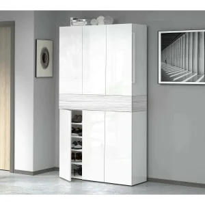 Dcancellier Schoenenrek, 7-deurs Ruimtebesparend Schoenenrek, Multifunctionele Entreekast, 114x38h200 cm, Larikseffect Wit