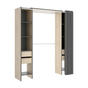 Dmanari kledingkast, Structuur voor inloopkast, Open kleerhanger, 180x50h205 cm, Eiken en Antraciet