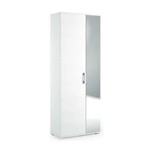 Dminiat schoenenrek, multifunctioneel entreemeubel met spiegeldeur, moderne schoenenkast met 6 planken, 100% Made in Italy, 72x37h195 cm, Wit