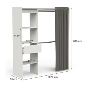 Dcourtne grote kledingkast, Slaapkamermeubel, Inloopkast, Kledingkast, 167×50 h192 cm, Mat wit