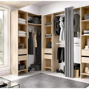 Dharma grote kledingkast, Slaapkamermeubel, Inloopkast, Kledingkast, 234×141 h205 cm, Eiken
