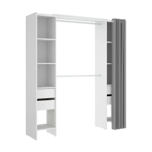 Dmanari kledingkast, Structuur voor inloopkast, Open kleerhanger, 180x50h205 cm, Wit en Grijs