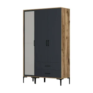 Dpierin 3-deurskast, Slaapkamermeubel, Inloopkast, Kledingkast, 120x201h48 cm, Walnoot en Antraciet Dpierin 3-deurskast, Slaapkamermeubel, Inloopkast, Kledingkast, 120x201h48 cm, Walnoot en Antraciet