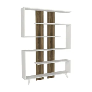 Dmandell Boekenkast, Kantoorplank, Boekenkast, Bibliotheek, 120x20h162 cm, Wit en Walnoot