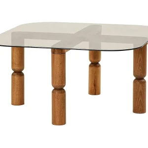 Salontafel Gran, rookglas-effect, 80x80x40h cm notenbruin, rechthoekige vorm, glazen frame