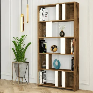 Dbellusc Boekenkast, Kantoorplank, Boekenkast, Bibliotheek, 90x20h180 cm, Walnoot en Wit