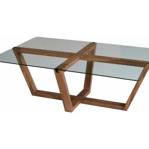 Visconti salontafel, rechthoekig, 105x65x35h cm, walnootbruin, glasblad, transparante legplank