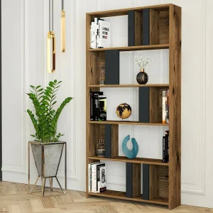 Dbellusc boekenkast, kantoorplank, boekenkast, bibliotheek, 90x20h180 cm, walnoot en antraciet