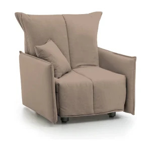 Dabari slaapbank, enkele bank, 100% Made in Italy, woonkamerfauteuil met trolley-opening, in gewatteerde stof, met standaard armleuningen, Cm 110x90h85, Taupe