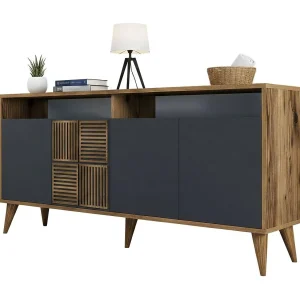 Dpiccion dressoir, BuffetWoonkamer, Woonkamer, Keukenkast, 160x35h79 cm, Walnoot en Antraciet Dpiccion dressoir, BuffetWoonkamer, Woonkamer, Keukenkast, 160x35h79 cm, Walnoot en Antraciet