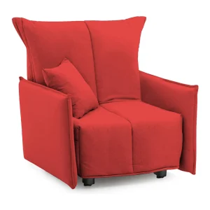 Dabari slaapbank, enkele bank, 100% Made in Italy, woonkamerfauteuil met trolley-opening, in gewatteerde stof, met standaard armleuningen, 110x90h85 cm, rood