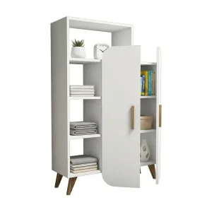 Dgiavard Dressoir, Woonkamerbuffet, Woonkamer, Keukenkast, 90x32h132 cm, Wit Dgiavard Dressoir, Woonkamerbuffet, Woonkamer, Keukenkast, 90x32h132 cm, Wit