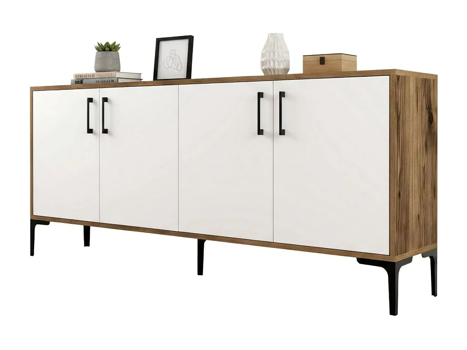 Credenza Dpedrol, BuffetWoonkamer, woonkamer, keuken, 180x35h78 cm, walnoot en wit