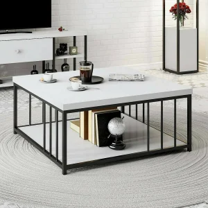 Dfedrizz-safeltafel, Koffietafel, Softa- en tafelhouder voor bank, Aanrecht, 90x90h40 cm, Zwart-wit Dfedrizz-safeltafel, Koffietafel, Softa- en tafelhouder voor bank, Aanrecht, 90x90h40 cm, Zwart-wit
