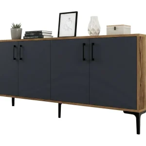 Dpedrol Dressoir, Soggio BuffetRno, Woonkamer, Keukenkast, 180x35h78 cm, Walnoot en Antraciet Dpedrol Dressoir, Soggio BuffetRno, Woonkamer, Keukenkast, 180x35h78 cm, Walnoot en Antraciet