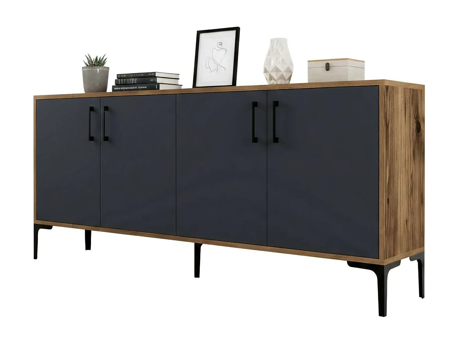 Dpedrol Dressoir, Soggio BuffetRno, Woonkamer, Keukenkast, 180x35h78 cm, Walnoot en Antraciet