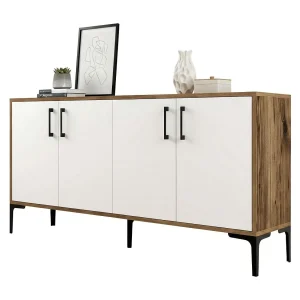 Daltobell Dressoir, Woonkamer Buffet, Woonkamer, Keuken Pantry, 160x35h78 cm, Walnoot en Wit Daltobell Dressoir, Woonkamer Buffet, Woonkamer, Keuken Pantry, 160x35h78 cm, Walnoot en Wit