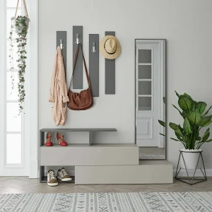 Dmartíne entreekast, Hanger ingang, Compositie voor atrium, Multifunctionele opbergconsole, 137x35h55 cm, Tortora en Antraciet Dmartíne entreekast, Hanger ingang, Compositie voor atrium, Multifunctionele opbergconsole, 137x35h55 cm, Tortora en Antraciet