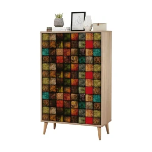 Dpersy Dressoir, Woonkamer Buffet, Woonkamer, Keuken Pantry, 80x36h127 cm, Eiken en Veelkleurig Dpersy Dressoir, Woonkamer Buffet, Woonkamer, Keuken Pantry, 80x36h127 cm, Eiken en Veelkleurig