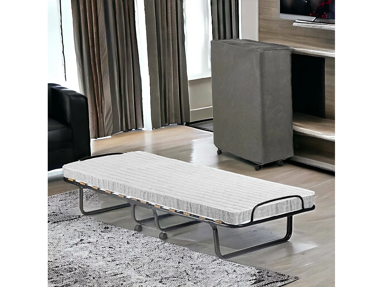 Dparis opklapbed, Kampeerbed met 12 latten, Matras inbegrepen, Ruimtebesparend kinderbedje, 100% Made in Italy, 80x190h37 cm, Inclusief beschermhoes