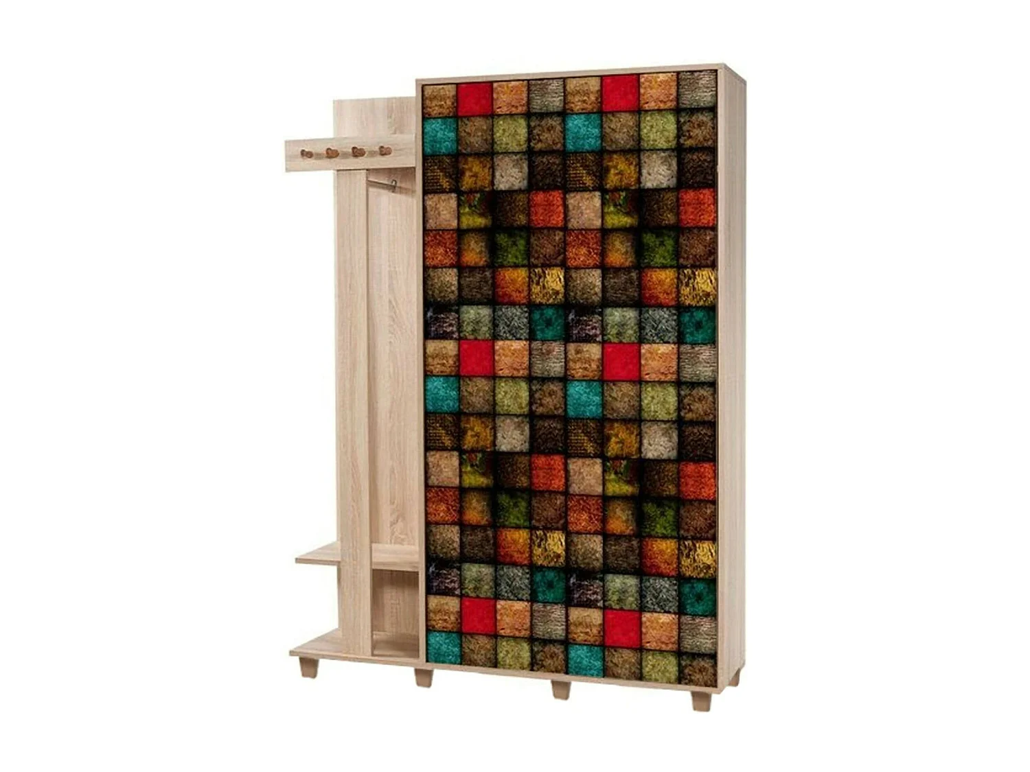 Dpionett-ingangsmeubel, Inkomhanger, Atrium-opstelling, Multifunctionele opraalhouder, 135x36h194 cm, Eiken en Veelkleurig