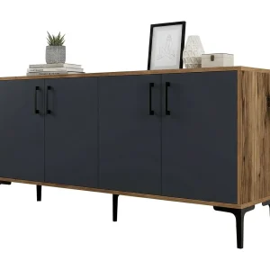 Daltobell dressoir, Woonkamer buffet, DressoirAan, Keukenkast, 160x35h78 cm, Walnoot en Antraciet Daltobell dressoir, Woonkamer buffet, DressoirAan, Keukenkast, 160x35h78 cm, Walnoot en Antraciet