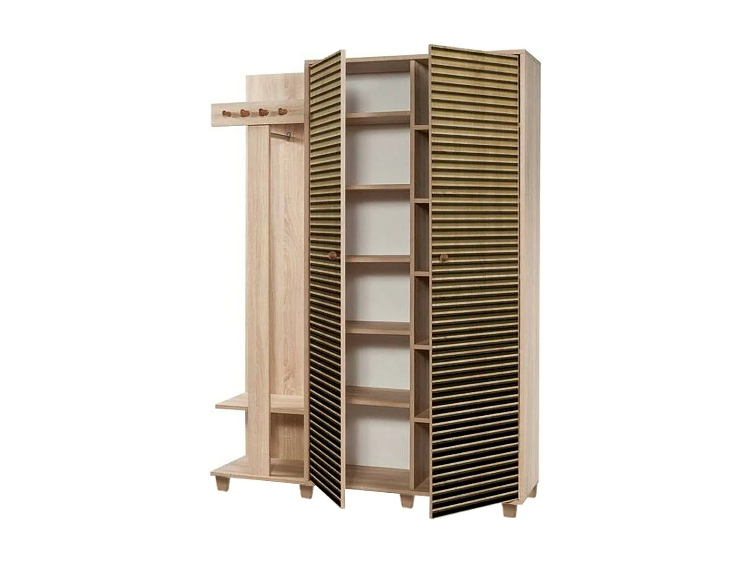 Dpionett entreekast, Entreehanger,Atriumsamenstelling, Multifunctionele Opbergconsole, 135x36h194 cm, Eiken
